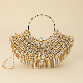 Crystal Rhinestone Fringe Embellished Round Handle Crossbody Evening Bag