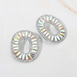 Bold Geometric Radiant Oval Crystal Evening Earrings