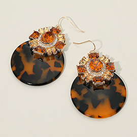 Stone Embellished Vintage Resin Round Drop Dangle Earrings