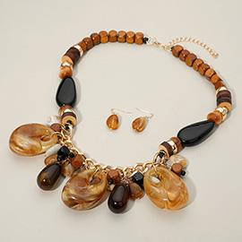 Boho Chunky Abstract Resin Wood Beaded Statement Necklace