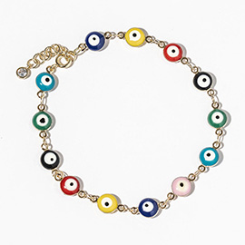 Gold Dipped Colorful Evil Eye Bead Link Bracelet