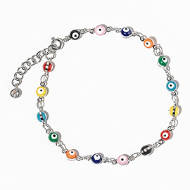 Gold Dipped Colorful Evil Eye Bead Link Bracelet