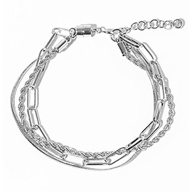 White Gold Dipped Layered Chain Bracelet