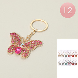 12PCS - Rhinestone Embellished Butterfly Keychains