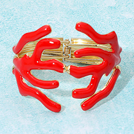 Bold Enamel Coral Hinged Bangle Bracelet