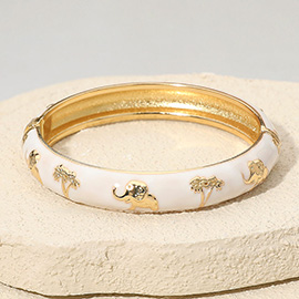 Elephant and Tree Embossed Enamel Hinged Bangle Bracelet