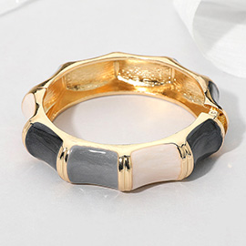 Glitter Enamel Inlay Bamboo Shape Hinged Bangle Bracelet