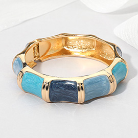 Glitter Enamel Inlay Bamboo Shape Hinged Bangle Bracelet