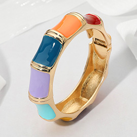 Glitter Enamel Inlay Bamboo Shape Hinged Bangle Bracelet