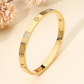 SECRET BOX_Stainless Steel Geometric Accent Hinged Bangle Bracelet