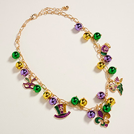 Mardi Gras Charm Beads Statement Necklace