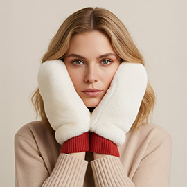 Solid Faux Fur Mitten Gloves