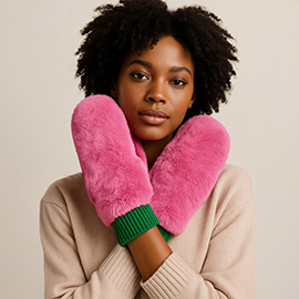 Solid Faux Fur Mitten Gloves