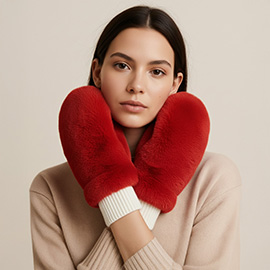 Solid Faux Fur Mitten Gloves