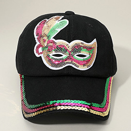 Sequin Mardi Gras Mask Patch Baseball Cap