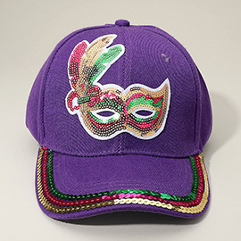 Sequin Mardi Gras Mask Patch Baseball Cap