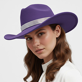 Rhinestone Studded Band Western Cowboy Fedora Hat