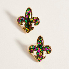 Sequin Mardi Gras Fleur de Lis Stud Earrings