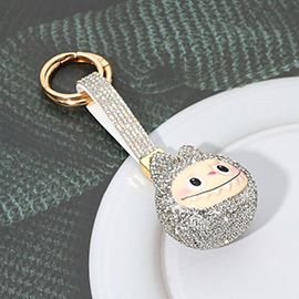 Bling Studded Monster Bunny Face Keychain Bag Charm