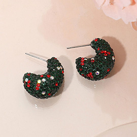 Bling Studded Small Chunky Teardrop Holiday Hoop Earrings
