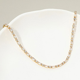 18K Gold Dipped Elegant Round Baguette Tennis Chain Necklace