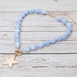 Mother of Pearl Star Pendant Marbled Pebble Beaded Necklace