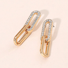 Stone Paved Oval Link Drop Earrings