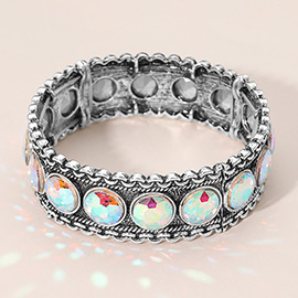 Iridescent Round Stone Around Vintage Stretch Bracelet