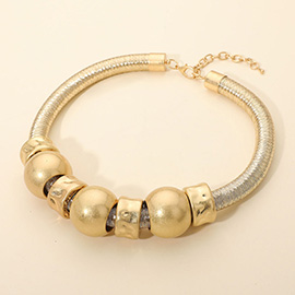 Modern Metallic Beaded Bold Statement Necklace