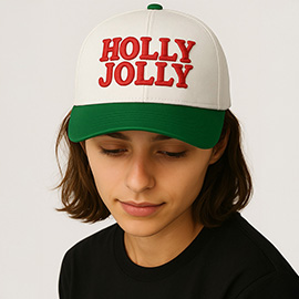 HOLLY JOLLY Message Embroidered Five Panel Canvas Snapback Baseball Cap