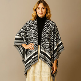 Leopard Pattern Print Ruana Poncho