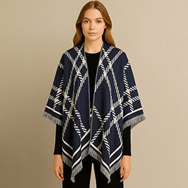 Check Pattern Print Ruana Poncho