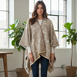 Textured Jacquard Pattern Print Ruana Poncho