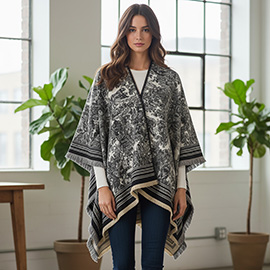 Textured Jacquard Pattern Print Ruana Poncho