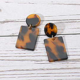 Rectangular Tortoise Resin Drop Earrings