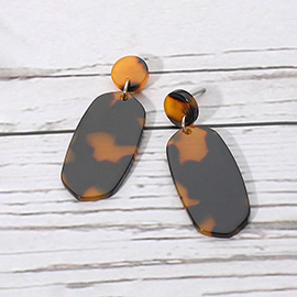 Geometric Tortoise Resin Oval Plate Drop Earrings