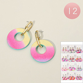 12Pairs - Glitter Gradient Circle Drop Earrings