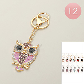 12PCS - Sparkling Stone Paved Colorful Owl Keychains