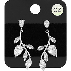 Marquise CZ Stone Cluster Leaf Vine Drop Evening Earrings