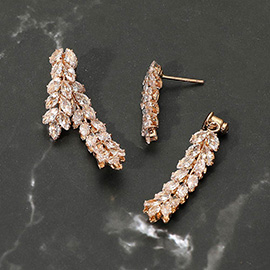 CZ Marquise Stone Leaf Cluster Drop Evening Earrings