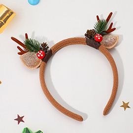 Festive Pine and Berry Accent Reindeer Antler Headband