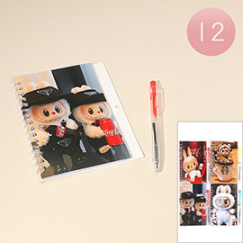 12 SET OF 2 - Cute Monster Bunny Character Spiral Notebook and Pen Set