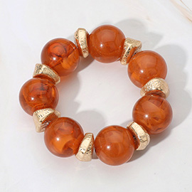 Bold Textured Metallic Accent Marbled Resin Ball Beaded Stretch Bracelet