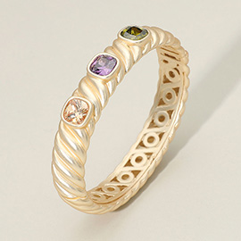 Multi-color Square CZ Stone Accent Twisted Hinged Bangle Bracelet