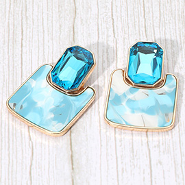 Geometric Stone Accent Printed Resin Plate Drop Earrings