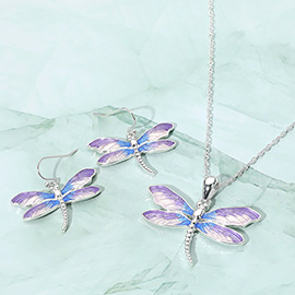 Ombre Enamel Dragonfly Pendant Necklace