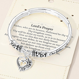 Lords Prayer Inspirational Religious Message Heart Charm Stretch Bangle Bracelet