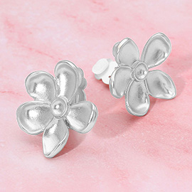 Brushed Metal Flower Clip On Earrings