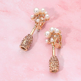 Pearl Cluster Champagne Bottle Drop Clip On Earrings