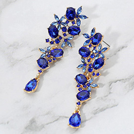 Floral Gem Cluster Drop Evening Earrings